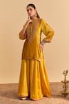 Buy_Sheetal Batra_Yellow Velvet, Silk, Tissue Pearls, Sequins, Aroob Kurta Sharara Set _Online_at_Aza_Fashions
