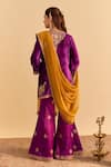 Shop_Sheetal Batra_Purple Velvet, Silk, Tissue Embroidery, Pearls, Nooren Short Kurta Palazzo Set _at_Aza_Fashions
