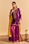 Sheetal Batra_Purple Velvet, Silk, Tissue Embroidery, Pearls, Nooren Short Kurta Palazzo Set _Online_at_Aza_Fashions