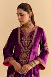 Buy_Sheetal Batra_Purple Velvet, Silk, Tissue Embroidery, Pearls, Nooren Short Kurta Palazzo Set 