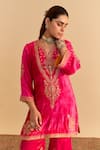 Shop_Sheetal Batra_Pink Velvet, Silk, Tissue Pearls, Sequins, Gota Patti, Nooren Kurta Palazzo Set _Online_at_Aza_Fashions