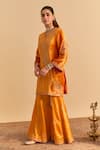 Sheetal Batra_Orange Velvet, Silk, Tissue Embroidery, Pearls, Nooren Kurta Palazzo Set _Online_at_Aza_Fashions