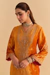 Shop_Sheetal Batra_Orange Velvet, Silk, Tissue Embroidery, Pearls, Nooren Kurta Palazzo Set _Online_at_Aza_Fashions