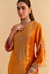Sheetal Batra_Orange Velvet, Silk, Tissue Embroidery, Pearls, Nooren Kurta Palazzo Set _at_Aza_Fashions