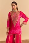 Sheetal Batra_Pink Velvet, Silk, Organza Embroidery, Metallic Thread, Aroob Kurta Sharara Set _Online_at_Aza_Fashions