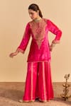 Buy_Sheetal Batra_Pink Velvet, Silk, Organza Embroidery, Metallic Thread, Aroob Kurta Sharara Set _Online_at_Aza_Fashions