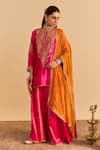 Buy_Sheetal Batra_Pink Velvet, Silk, Organza Embroidery, Metallic Thread, Aroob Kurta Sharara Set _at_Aza_Fashions