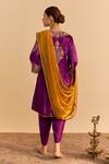 Shop_Sheetal Batra_Purple Velvet, Silk, Tissue Pearls, Eira Choga Kurta Tulip Dhoti Pant Set _at_Aza_Fashions