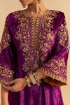 Buy_Sheetal Batra_Purple Velvet, Silk, Tissue Pearls, Eira Choga Kurta Tulip Dhoti Pant Set 