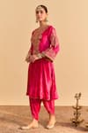 Buy_Sheetal Batra_Pink Velvet, Silk Embroidery, Sequins, Eira Choga Kurta With Tulip Dhoti Pant _Online_at_Aza_Fashions