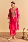 Buy_Sheetal Batra_Pink Velvet, Silk Embroidery, Sequins, Eira Choga Kurta With Tulip Dhoti Pant _at_Aza_Fashions