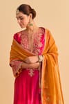 Sheetal Batra_Pink Velvet, Silk, Tissue Embroidery, Eira Choga Kurta Tulip Dhoti Pant Set _Online_at_Aza_Fashions