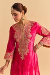 Buy_Sheetal Batra_Pink Velvet, Silk, Tissue Embroidery, Eira Choga Kurta Tulip Dhoti Pant Set 