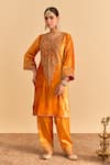 Buy_Sheetal Batra_Orange Velvet, Silk Embroidery, Pearls, Gota Patti Fareeha Kurta With Salwar _at_Aza_Fashions