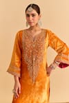 Buy_Sheetal Batra_Orange Velvet, Silk Embroidery, Pearls, Gota Patti Fareeha Kurta With Salwar _Online_at_Aza_Fashions