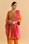 Sheetal Batra_Orange Velvet, Silk, Tissue Embroidery, Pearls, Gota Fareeha Kurta Salwar Set _Online_at_Aza_Fashions