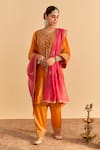 Buy_Sheetal Batra_Orange Velvet, Silk, Tissue Embroidery, Pearls, Gota Fareeha Kurta Salwar Set _at_Aza_Fashions