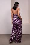 Shop_Style Junkiie_Purple Georgette Embroidery, Foil Printing Halter Neck Jumpsuit _at_Aza_Fashions