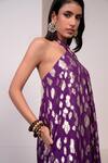 Style Junkiie_Purple Georgette Embroidery, Foil Printing Halter Neck Jumpsuit _Online_at_Aza_Fashions