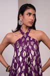 Buy_Style Junkiie_Purple Georgette Embroidery, Foil Printing Halter Neck Jumpsuit _Online_at_Aza_Fashions