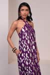 Shop_Style Junkiie_Purple Georgette Embroidery, Foil Printing Halter Neck Jumpsuit _Online_at_Aza_Fashions