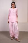 Buy_Style Junkiie_Pink Chanderi, Muslin Mirrors, Embroidery Split V-neck, Kurta And Salwar Set _at_Aza_Fashions