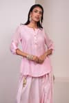 Buy_Style Junkiie_Pink Chanderi, Muslin Mirrors, Embroidery Split V-neck, Kurta And Salwar Set _Online_at_Aza_Fashions