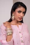 Style Junkiie_Pink Chanderi, Muslin Mirrors, Embroidery Split V-neck, Kurta And Salwar Set _at_Aza_Fashions