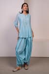 Buy_Style Junkiie_Blue Chanderi, Muslin Sequins, Beads, Tassels Embroidered Kurta And Salwar Set _at_Aza_Fashions