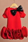 Toplove_Red Neoprene Sequins, Bows Ruffle Dress _Online_at_Aza_Fashions