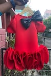 Shop_Toplove_Red Neoprene Sequins, Bows Ruffle Dress _Online_at_Aza_Fashions