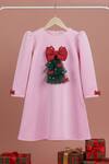 Shop_Toplove_Pink Neoprene Bows, Applique Christmas Tree Dress _at_Aza_Fashions