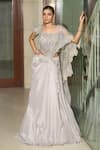 Buy_Presto Couture_Blush Lycra Pearls, Sequins, Metallic Embroidered Blouse And Lehenga Saree Set _at_Aza_Fashions