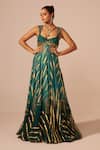 Buy_Jyoti Sachdev Iyer_Green Chanderi Beads, Stones, Foil Printing Scoop Neck Anarkali And Palazzo Set _at_Aza_Fashions