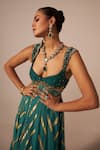 Buy_Jyoti Sachdev Iyer_Green Chanderi Beads, Stones, Foil Printing Scoop Neck Anarkali And Palazzo Set _Online_at_Aza_Fashions