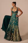 Shop_Jyoti Sachdev Iyer_Green Chanderi Beads, Stones, Foil Printing Scoop Neck Anarkali And Palazzo Set _Online_at_Aza_Fashions