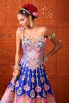Shop_Rajbinder Chahal_Blue Dupion, Silk Mirrors, Embroidery, Applique, Fabric Flowers And Lehenga Set _at_Aza_Fashions