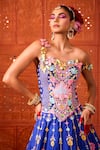 Buy_Rajbinder Chahal_Blue Dupion, Silk Mirrors, Embroidery, Applique, Fabric Flowers And Lehenga Set _Online_at_Aza_Fashions