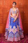 Buy_Rajbinder Chahal_Blue Dupion, Silk Embroidery, Mirrors, Applique, Sequins And Lehenga Set _at_Aza_Fashions