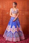 Shop_Rajbinder Chahal_Blue Dupion, Silk Embroidery, Mirrors, Applique, Sequins And Lehenga Set _at_Aza_Fashions