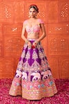 Buy_Rajbinder Chahal_Purple Dupion, Silk Embroidery, Mirrors, Applique, Elephant Lehenga Blouse Set _at_Aza_Fashions