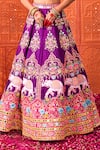 Buy_Rajbinder Chahal_Purple Dupion, Silk Embroidery, Mirrors, Applique, Elephant Lehenga Blouse Set _Online_at_Aza_Fashions