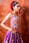 Rajbinder Chahal_Purple Dupion, Silk Embroidery, Mirrors, Zari, Applique And Lehenga Set _Online_at_Aza_Fashions