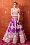 Buy_Rajbinder Chahal_Purple Dupion, Silk Embroidery, Mirrors, Zari, Applique And Lehenga Set _at_Aza_Fashions