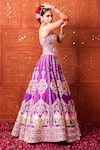 Shop_Rajbinder Chahal_Purple Dupion, Silk Embroidery, Mirrors, Zari, Applique And Lehenga Set _at_Aza_Fashions