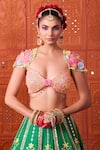 Rajbinder Chahal_Green Dupion, Silk Embroidery, Mirrors, Applique, Fabric And Lehenga Blouse Set _Online_at_Aza_Fashions