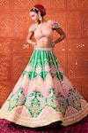 Shop_Rajbinder Chahal_Green Dupion, Silk Embroidery, Mirrors, Applique, Fabric And Lehenga Blouse Set _at_Aza_Fashions
