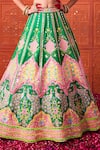 Shop_Rajbinder Chahal_Green Dupion, Silk Embroidery, Mirrors, Applique, Fabric And Lehenga Blouse Set _Online_at_Aza_Fashions