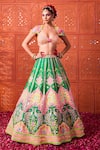 Buy_Rajbinder Chahal_Green Dupion, Silk Embroidery, Mirrors, Applique, Fabric And Lehenga Blouse Set _at_Aza_Fashions