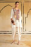 Shop_Rainas_Cream Satin Embroidery, Mirrors, Tassels Marusthal Muse Top And Dhoti Pant Set 